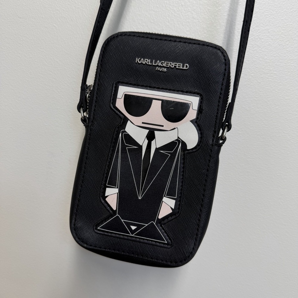 Karl Lagerfeld Paris Maybelle Phone Crossbody Bag Purse Black White